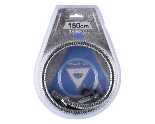 Шланг для душу TOPAZ TSH-6004-150 хром 150см посилений рухома гайка, Blister