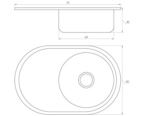 Мийка кухонна врiзна кругла з полицею 770х500х180 Satin MR 7750 E Mira