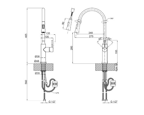 Змішувач для кухні Globus Lux ALPEN SBT1-2033-BB