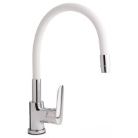 Змішувач для кухні Qtap Linea з гнучким виливом QTLINCRW007F Chrome/White Змішувач для кухні Qtap Linea з гнучким виливом QTLINCRW007F Chrome/White