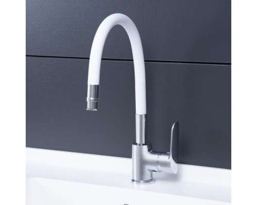 Змішувач для кухні Qtap Linea з гнучким виливом QTLINCRW007F Chrome/White