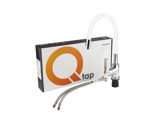 Змішувач для кухні Qtap Linea з гнучким виливом QTLINCRW007F Chrome/White