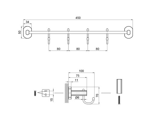 Тримач для рушника Qtap Liberty 4 гачка 450 мм QTLIBANT11544 Antic Bronze