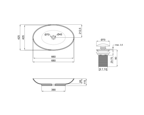 Раковина-чаша Qtap Dove 680х420х120 White з донним клапаном QT0611K160W