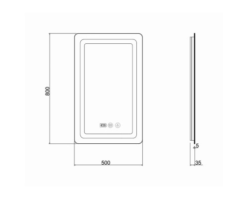Дзеркало Qtap Mideya (DC-F911) 500х800 з LED-підсвічуванням Touch, з антизапотіванням, з годинником, димером, рег. яскравості QT2078F911W