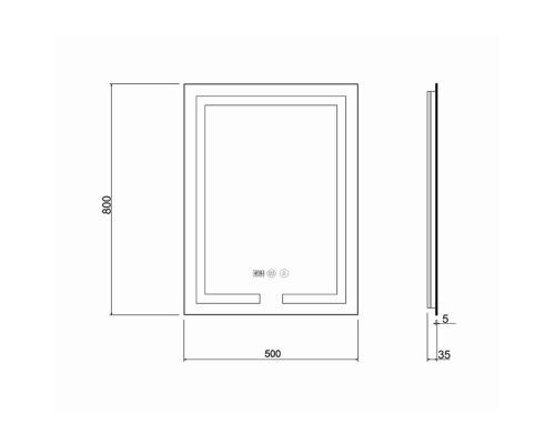 Дзеркало Qtap Mideya (DC-F936) 500х800 з LED-підсвічуванням Touch, з антизапотіванням, з годинником, димером, рег. яскравості QT2078F936W