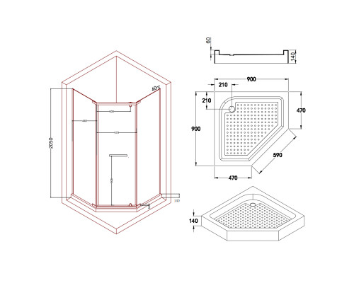 Душова кабіна Lidz Dozorca SC90x90.CRM.LOW.TR, скло прозоре 6 мм