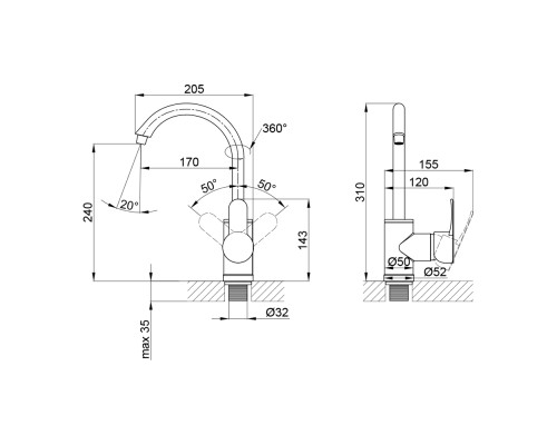 Змішувач для кухні Brinex 40W 007