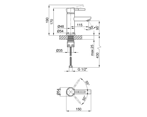 Змішувач для раковини Lidz Aria 001F (k35) LDARI001FNKS34937 Nickel