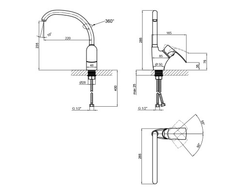 Змішувач для кухні Lidz Anny 007F (k40) LDANN007FCRM35122 Chrome