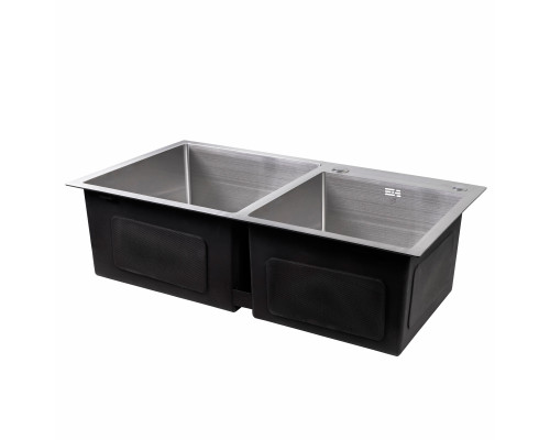 Мийка для кухні з двома чашами інтегрована Lidz Handmade H7843 (LDH7843BRU35387) Brushed Steel 3,0/1,0 мм