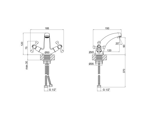 Змішувач для раковини Lidz Lamb 161F двохвентильний LDLAM161FCRM35446 Chrome