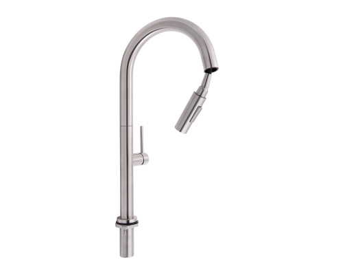 Змішувач для кухні Qtap Lenicka з висувним виливом QTLEN9138103UN Brushed Nickel PVD
