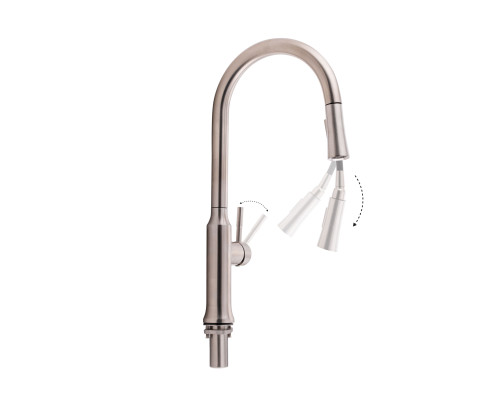Змішувач для кухні Qtap Baruska з висувним виливом QTBAR9137103UN Brushed Nickel PVD