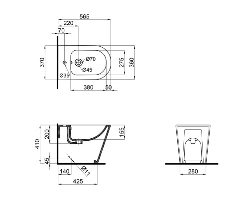 Біде підлогове Qtap Stork/Swan 560х360х410 White QT15443378W
