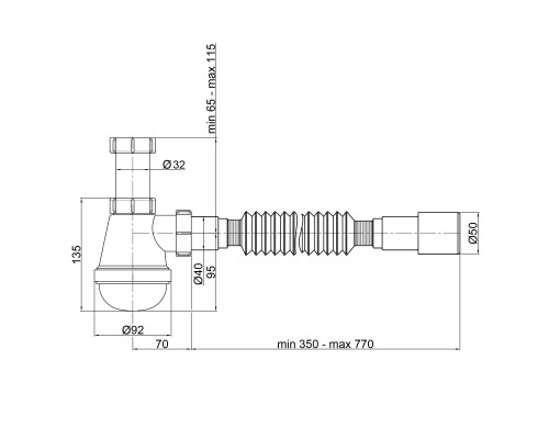 Сифон для раковини Lidz (WHI) 60 08 E003 00 (вихід 50 мм) без випуска