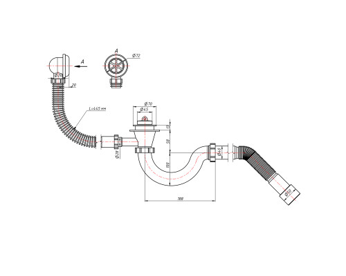 Сифон для ванни Lidz (WHI) 60 03 V001 00 прямоточний (вихід 50 мм)