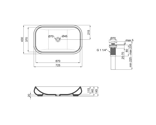Раковина-чаша Qtap Jay 695х410х150 White з донним клапаном QT07112166W