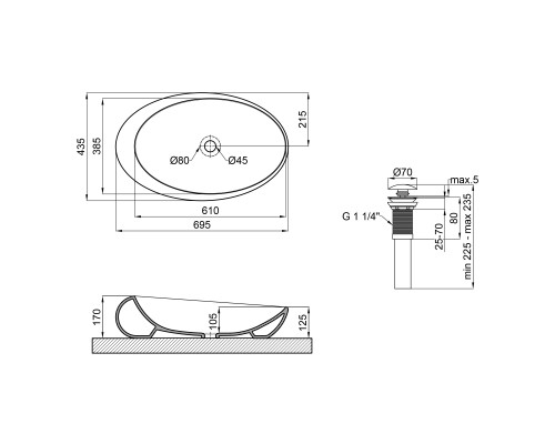 Раковина-чаша Qtap Leo 690x435x180 White з донним клапаном QT11111094W