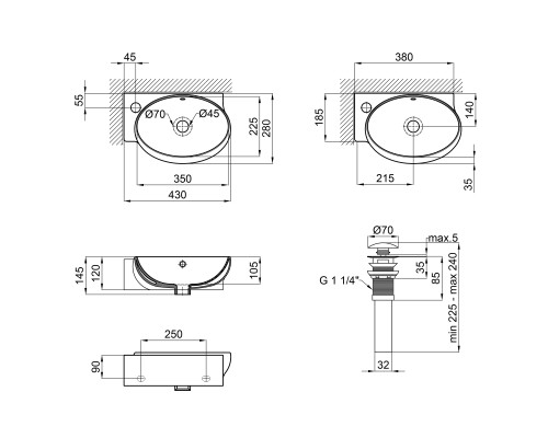 Раковина Qtap Leo 430x290x140 White з донним клапаном QT11115011LW