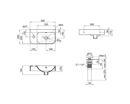 Раковина Qtap Tern 450х260х155 White з донним клапаном QT17115117LW