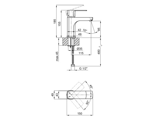Змішувач для раковини Qtap Lipno QTLIPNO1023101G Graphite