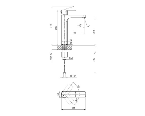 Змішувач для раковини Qtap Lipno високий QTLIPNO10H23101G Graphite