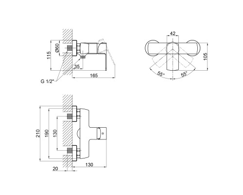 Змішувач для душу Qtap Lipno QTLIPNO4023101G Graphite