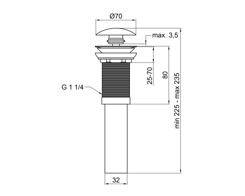 Донний клапан для раковини Qtap PU02 70х70х227.5 White