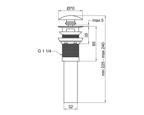 Донний клапан для раковини Qtap PU02O 70х70х227.5 White з переливом