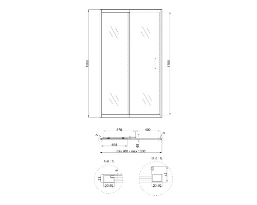 Душові двері в нішу Qtap Taurus CRM209-1.C6 90-100x185 см, скло Clear 6 мм, покриття CalcLess