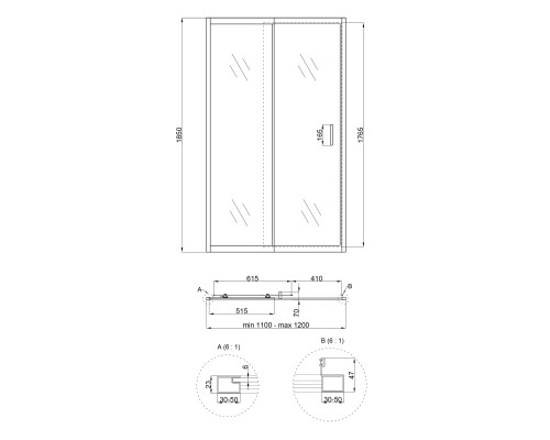 Душові двері в нішу Qtap Taurus CRM201-11.C6 110-120x200 см, скло Clear 6 мм, покриття CalcLess