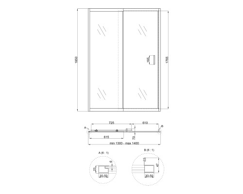 Душові двері в нішу Qtap Taurus CRM2013-14.C6 130-140x185 см, скло Clear 6 мм, покриття CalcLess