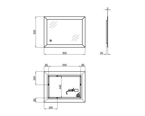 Дзеркало Qtap Aries 800х600 з LED-підсвічуванням Touch, димер, рег. яскравості Reverse QT037816016080W