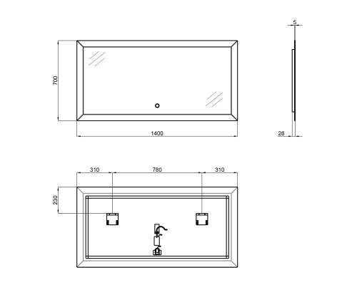 Дзеркало Qtap Aries 1400х700 з LED-підсвічуванням Touch, димер, рег. яскравості QT0378160170140W