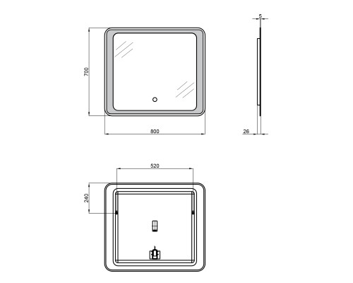 Дзеркало Qtap Leo 800х700 з LED-підсвічуванням Touch, димер, рег. яскравості QT117814187080W
