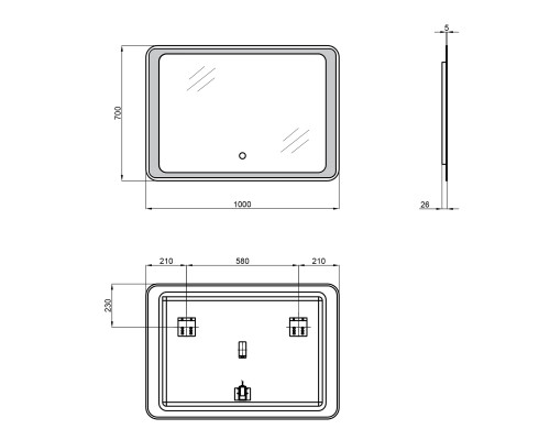 Дзеркало Qtap Leo 1000х700 з LED-підсвічуванням Touch, димер, рег. яскравості QT1178141870100W