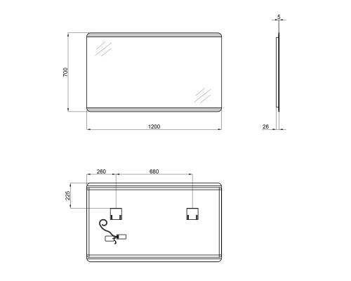 Дзеркало Qtap Tern 1200х700 з LED-підсвічуванням кнопковий перемикач, QT1778120870120W