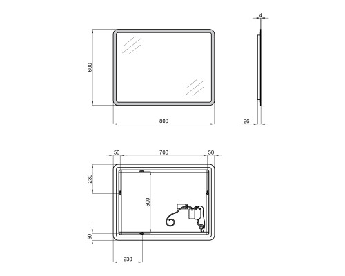 Дзеркало Qtap Tern 800х600 з LED-підсвічуванням Sensor, Reverse QT177814276080W