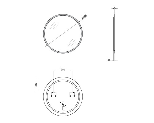 Дзеркало Qtap Virgo R800 з LED-підсвічуванням, QT1878250680W