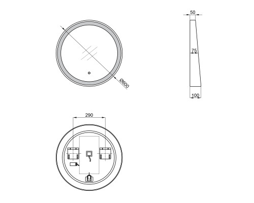 Дзеркало Qtap Robin R600 з LED-підсвічуванням Touch, з антизапотіванням, з димером, рег. темп. кольору (3000-6500K) QT13786501B