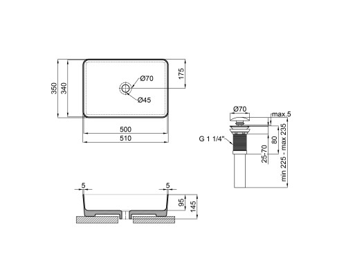 Раковина-чаша Qtap Tern 500х350х145 Matt black з донним клапаном QT1711A055MB