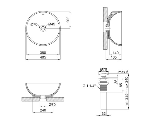 Раковина-чаша Qtap Robin 410х410х180 White з донним клапаном QT1311A004W