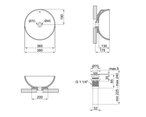 Раковина-чаша Qtap Robin 383х383х175 White з донним клапаном QT1311L408W