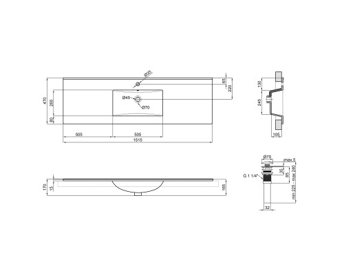 Раковина Qtap Albatross E 1500х460х180 White з донним клапаном QT01119150EW