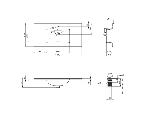 Раковина Qtap Albatross E49 1000х490х200 White з донним клапаном QT01119100E49W