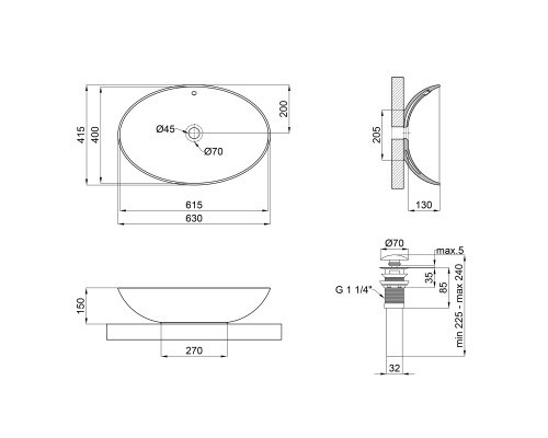 Раковина-чаша Qtap Dove 625х415х150 White з донним клапаном QT06113077W