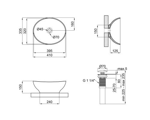 Раковина-чаша Qtap Dove 410х335х145 Matt black з донним клапаном QT063078MBMB