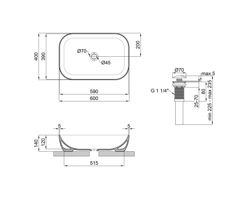 Раковина-чаша Qtap Robin 610x400x145 White з донним клапаном QT13112143PW