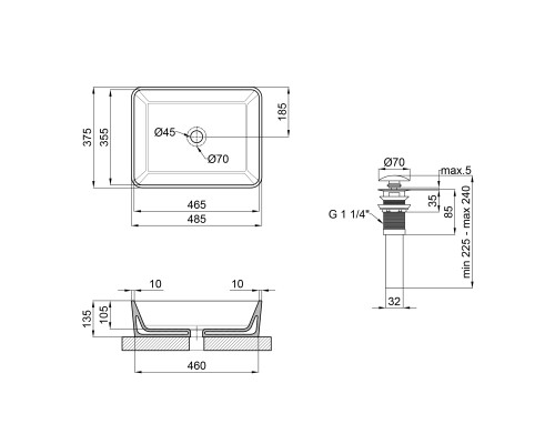Раковина-чаша Qtap Tern 475х370х140 Matt black з донним клапаном QT172074MBMB